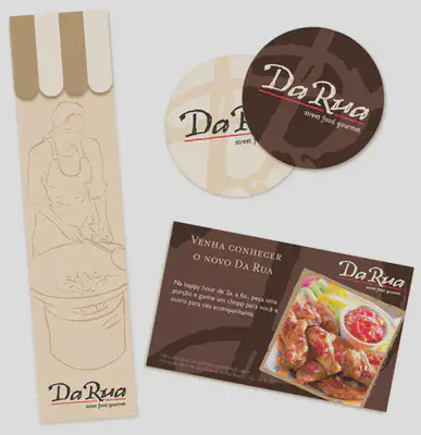 Cutlery sleeves, coasters and promotion postcard.